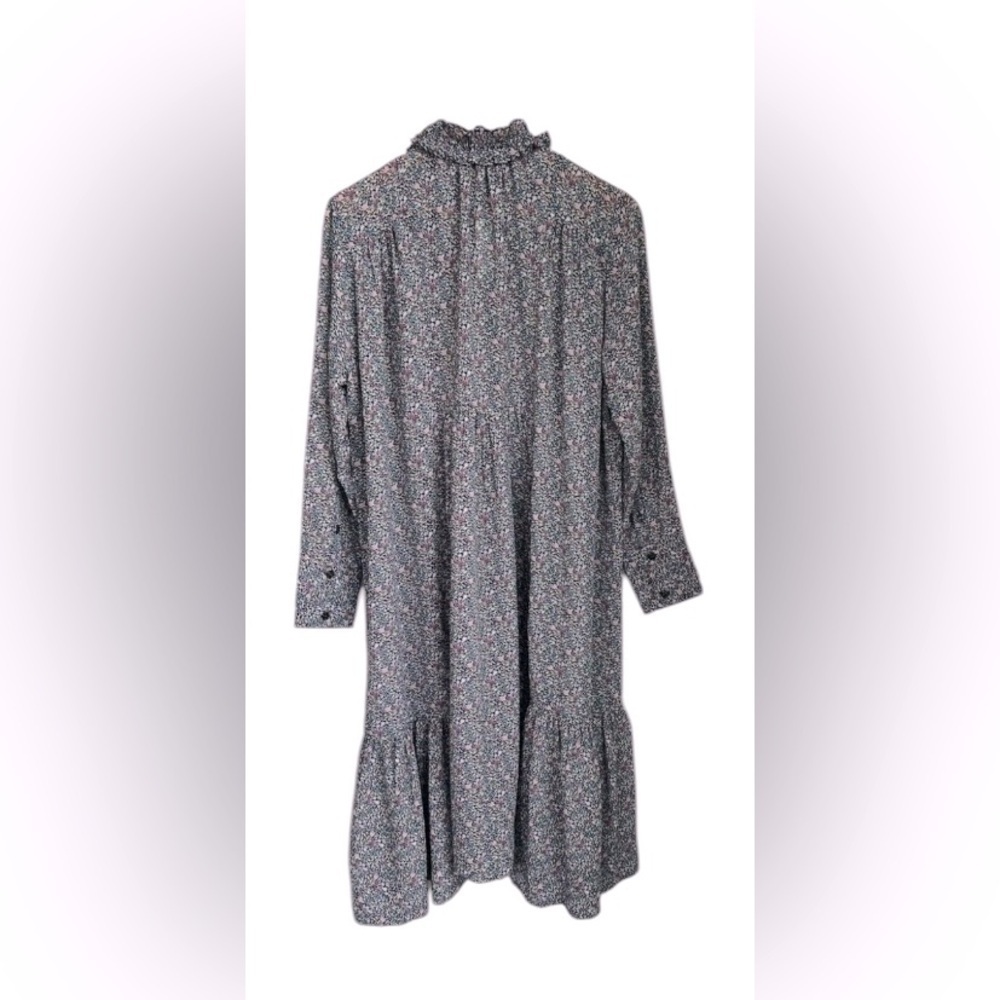 GANNI Ruffled Crepe Floral Print Midi Dress in Moonlight Mauve Size 36 / US 4 - Picture 11 of 16